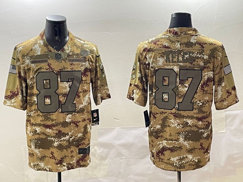 Men Kansas City Chiefs 87 Kelce Camo 2025 Nike Olive Salute To Service Limited NFL Jersey style 1